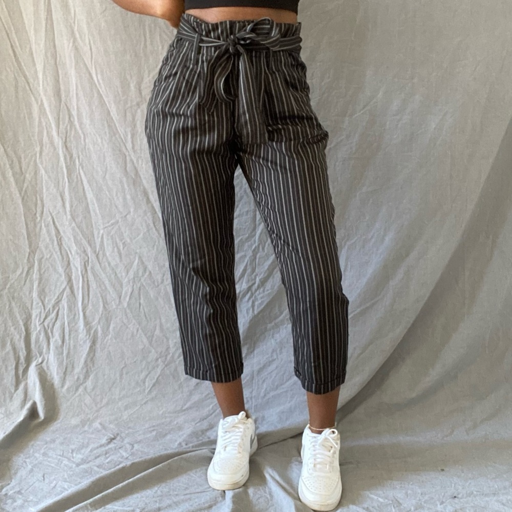 Belted Drapey Pleated Tapered Dress Pants
